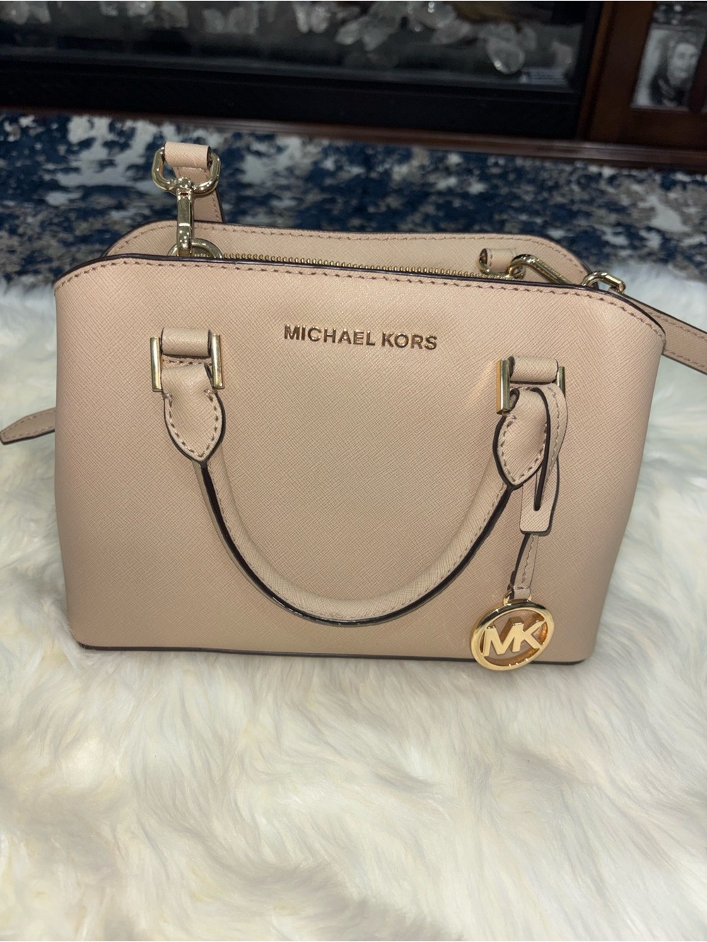 Michael Kors Blush Saffiano Leather Satchel with Gold Hardware